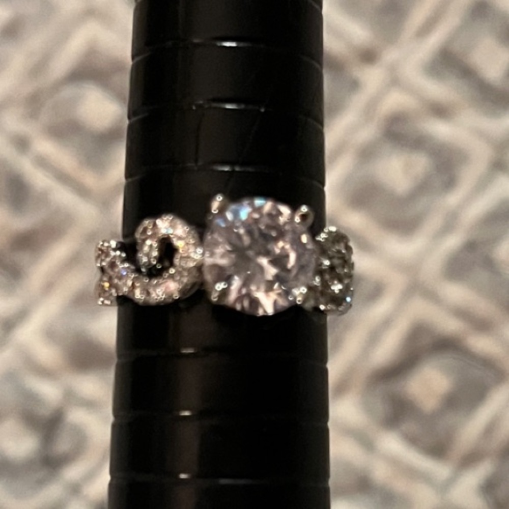 Silver-Tone CZ Swirl Solitaire Engagement Ring - sz 6